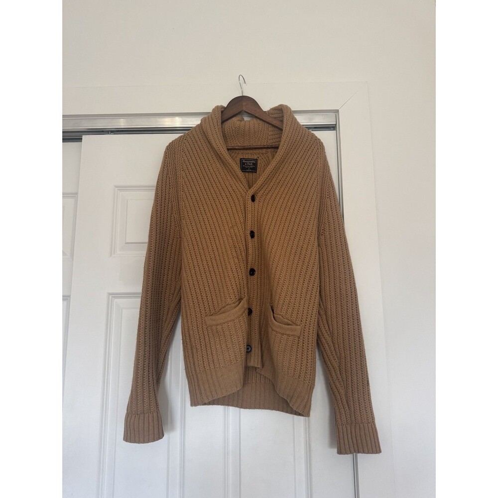 Abercrombie & Fitch Mens S Brown Wool Ribbed Cardigan Sweater Fisherman Luxury